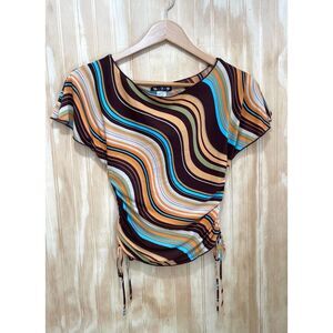 VTG 579 blouse Y2K USA made top stripes britney retro grunge casual women XS